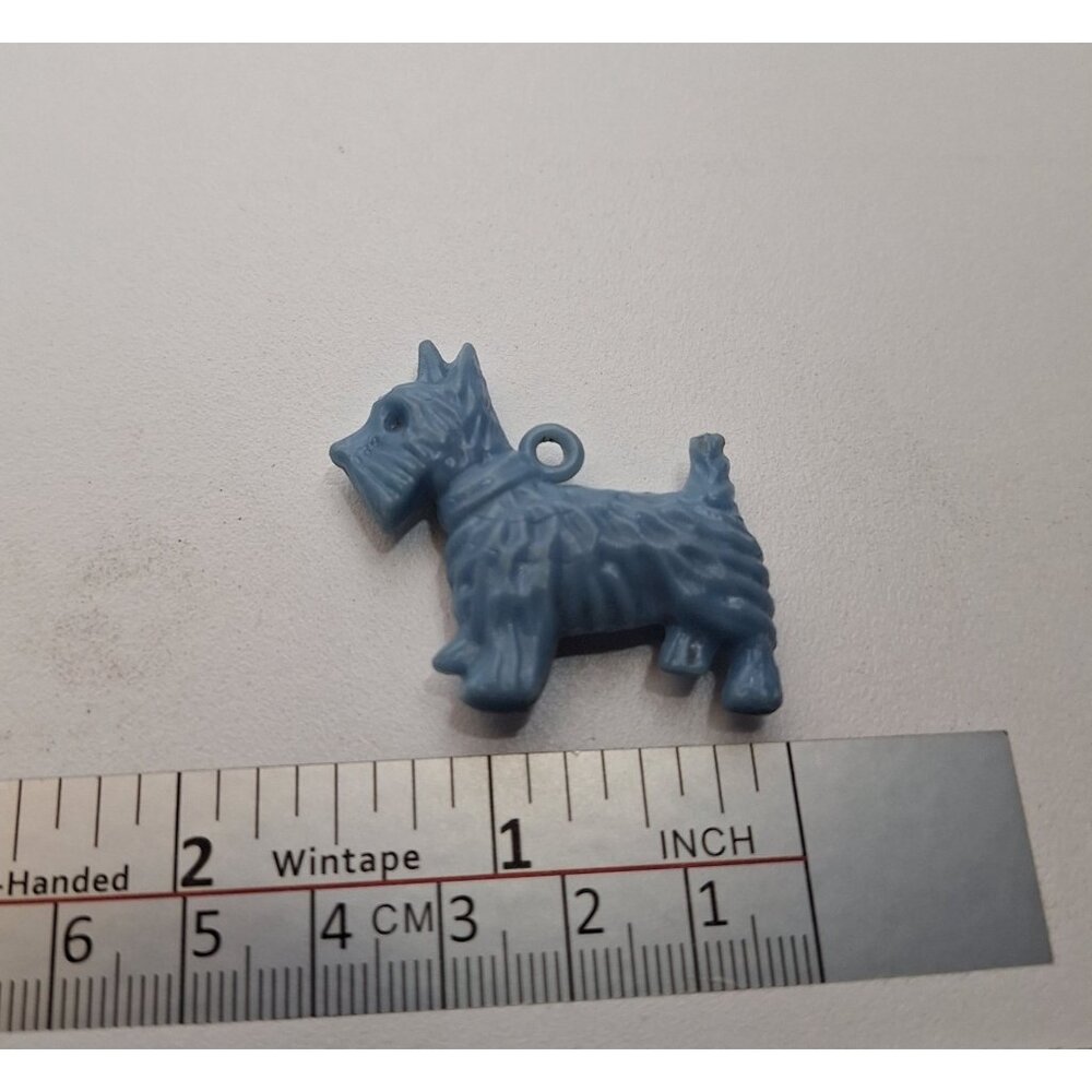 Blue Plastic Terrier Dog Vintage Charm Pendant Jewelry W Collar Scottish Westie - Picture 2 of 12